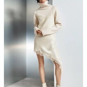Zara Cream Asymmetrical Lace Dress